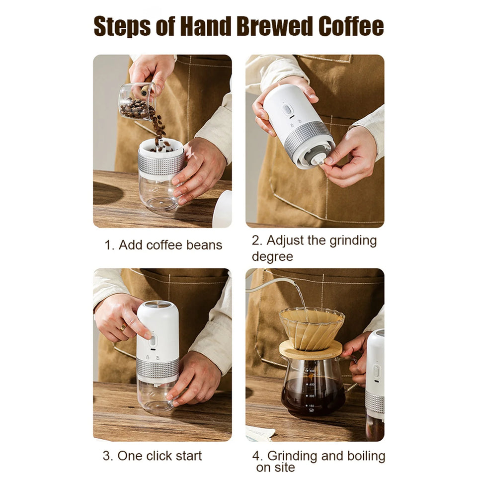 Portable Electric Burr Coffee Grinder 13W 200ml USB Rechargeable Adjustable Setting Cordless Coffee Bean Grinder with Cleanin