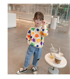 Spring Autumn Baby and Girls Sweet All-Over Flowers Sweatshirt School Kids Outfit Pullover Tops Child Workout Jumper 1-12 Years
