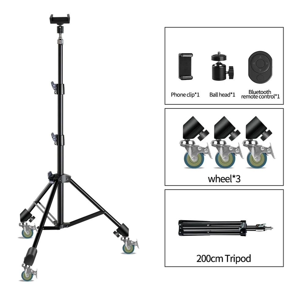 200/170/150/55cm Selfie Tripods Aluminum Light Stand For Phone Stand Mount Digital Camera Tripod With Clip Bluetooth Controller