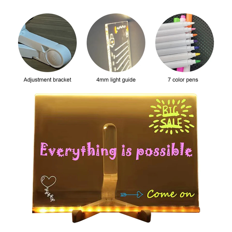 Light Up Dry Erase Board LED Letter Message Board With 7 Colorful Pens with Light Acrylic Drawing Board for Kids Birthday Gifts