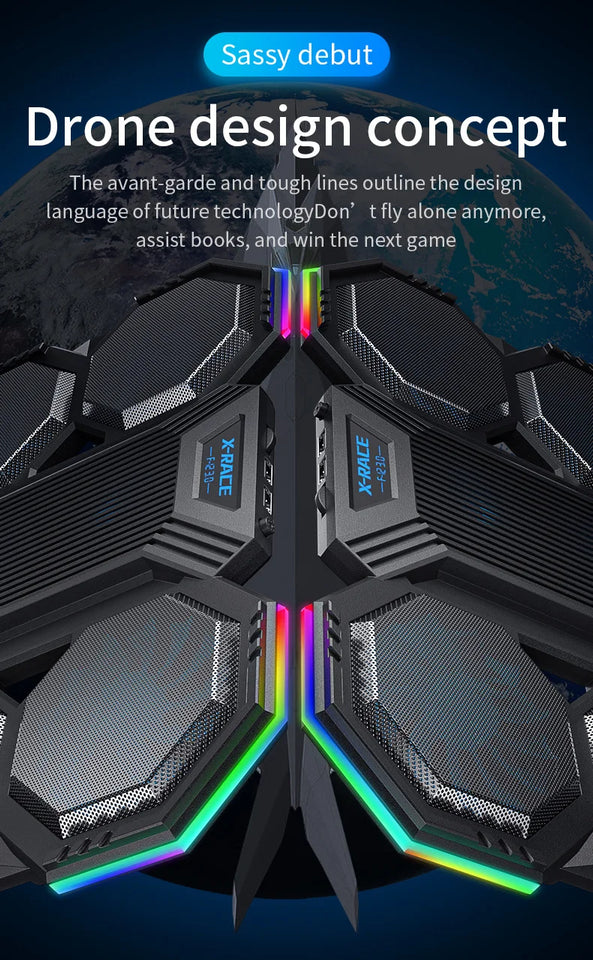 Jomaa RGB Gaming Laptop Stand Air Cooler Notebook Stand Holder with 6 fans Cooling Fan Base Suit for 12-17 inch Laptop