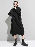 [EAM] Black Irregular Knot Sweatshirt New Stand Collar Long Sleeve Women Big Size Fashion Tide Spring Autumn 2026 1DJ1848