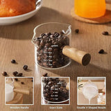 Glass Milk Cup Fine Espresso Small Glass Measuring Cup Double Spout Milk Jug Wooden Handle and Scale Coffee Latte Extraction Cup
