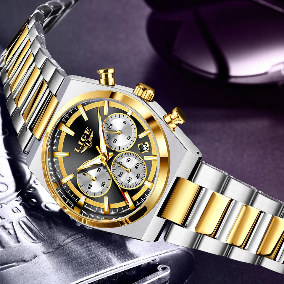 LIGE Top Luxury Man Quartz Watch Waterproof Luminous Date Chronograph Watches For Men Stainless Steel Fashion Men's Watch Reloj