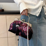 Chinese Style Embroidered Snap-button Shoulder Bags Cheongsam Traditional Exquisite Women's Handbag Red Bridal Pearl Wedding Bag