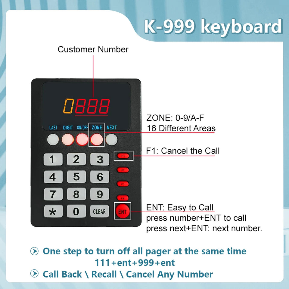 Ycall Hot Sale Wireless Restaurant Waiter Coaster Paging System 1 Keyboard 10 Vibration Pager 1 Charger Calling Service Buzzer