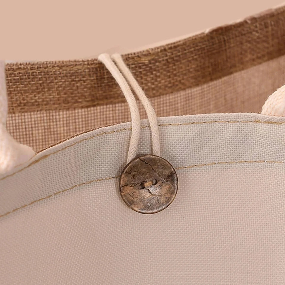 Large Capacity Ladies Tote Bag, Letter Printing Faux Linen Button Handbag, Portable Travel Storage Travel Bag