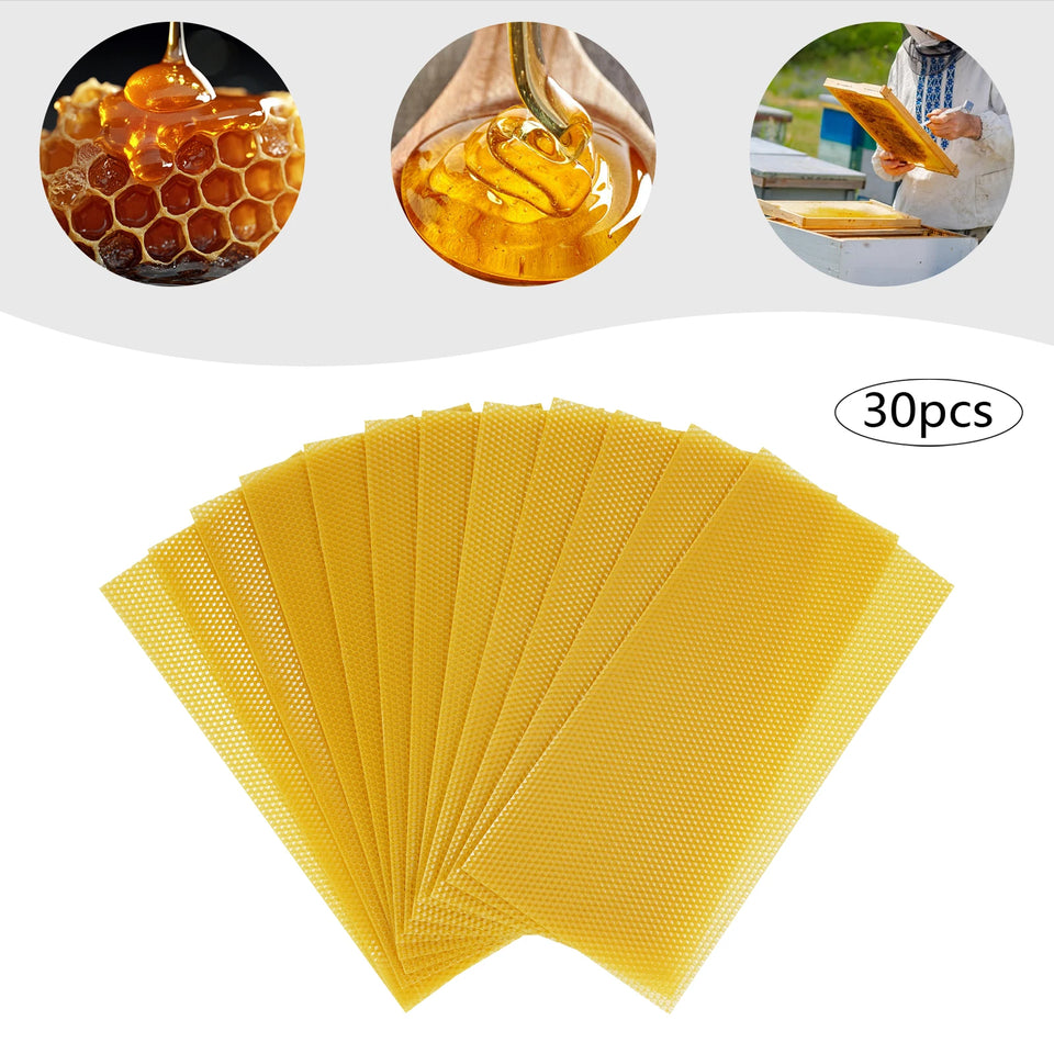 30-Pack Natural Beeswax Hive Foundations Beekeeper's Starter Kit 7.68x16.34" Beekeeping Sheets for Increased Honey Production