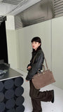 Winter Matte Coffee Camel Grey Large Tote Russian Style Real Suede Cow Leather Women Handbag Nubuck Commuter Office Shoulder Bag