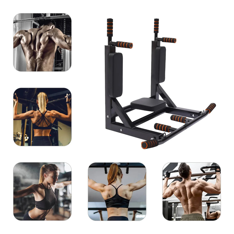 Wall Mounted Pull Up Bar Training Equipment Fitness Dip Stand Supports to 440 Lbs for for Indoor Home Gym Workout