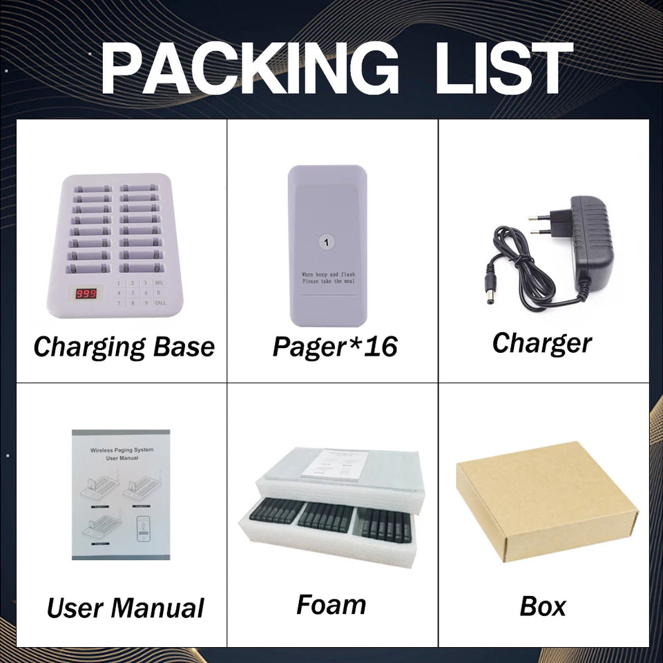 Factory Price Restaurant Pager System Wireless Queue Calling System 16 Buzzers Beepers for Coffee Dessert Shop Food Truck