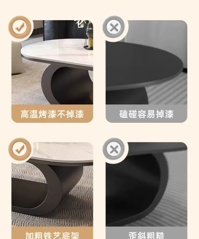 Italian minimalist new rock slab coffee table living room home simple modern high-end combination light luxury oval tea table