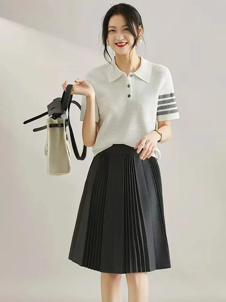 Korean Style Sweater Women's Summer New Youthful Vitality Age-reducing Polo Neck Fashionable Slimming Base Sweater Summer