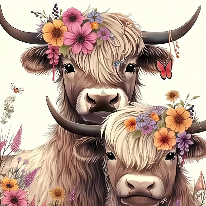 Huacan New Arrivals Diamond Painting Animal Cow 5D Diy Diamond Painting Flower Set Handmade Gift Decorations For Home