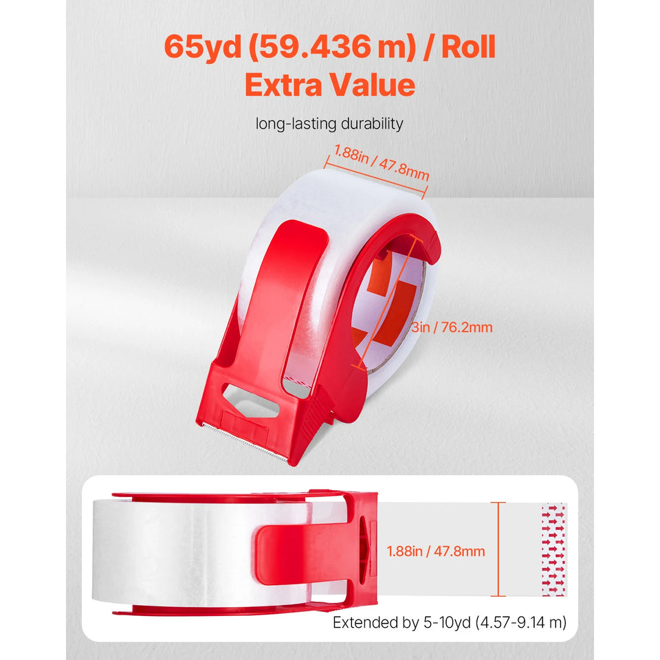 SucceBuy 6 Rolls 59M Transparent Tape BOPP Paper Packaging Sealing Tape with 6pcs Dispenser for Box Moving Packing, Shipping