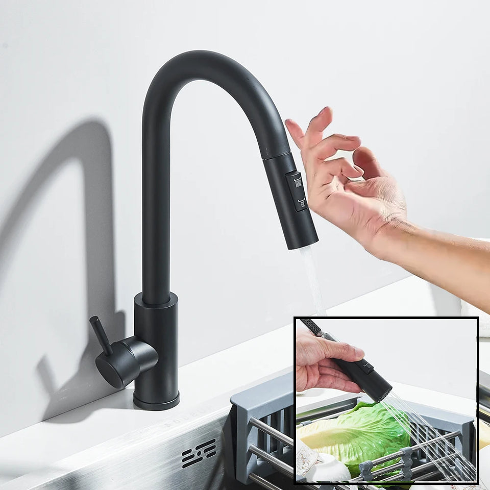 Smart Sensor Touch Kitchen Sink Faucet Brushed Nickel Poll Out Spout Black/Gold Sensor Faucets 360 Rotation Crane Two Functions