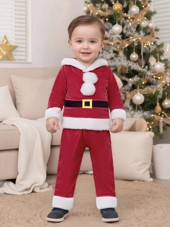 0-5T Girls Boys Santa Claus Costume Long Sleeve Hooded Sweatshirt with Pants Christmas Outfit Cosplay Costume