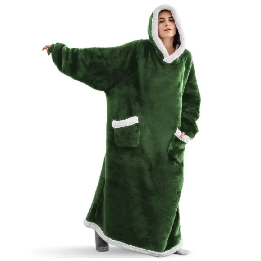 2025 Super Long Flannel Blanket with Sleeves Winter Hoodies Sweatshirt Women Men Pullover Fleece Giant TV Blanket Oversized New