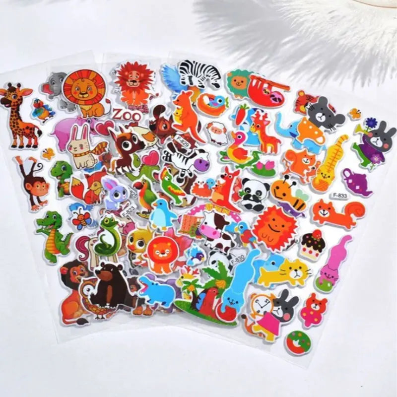 10 Sheets 3D Puffy Stickers for Kids Cartoon Animal Stickers kindergarten Reward Stickers Toys for Children Gift for Boys Girls
