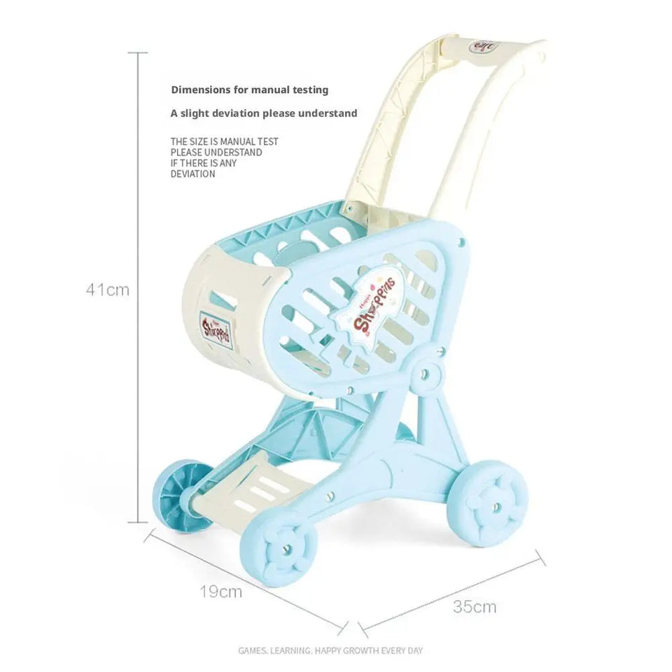 Shopping Cart Toys, Trolley for Groceries Supermarket Playset Fruit Vegetables Play Food Role Kitchen Store Toys for Kids