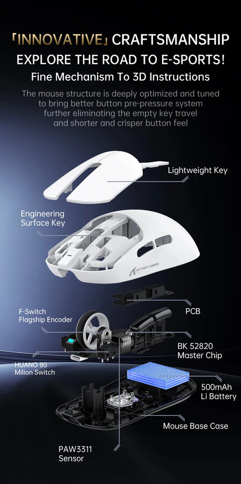 Attack Shark X8 SE Wireless Gaming Mouse | 55g Ultra-Light | 1KHz Wired/Wireless | PAW3311 25K DPI | Tri-Mode | 80M Clicks