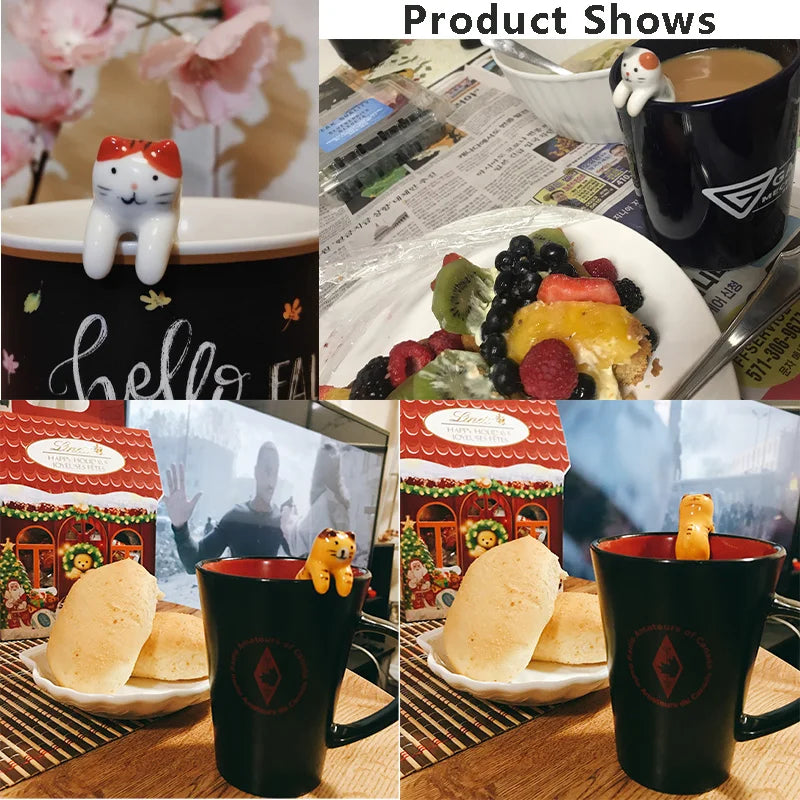 Hot SALE Kitchen Tool Novelty Gift Ceramic Cartoon Cute Cat Animal Spoon Hanging Coffee Dessert Spoon Unique Ice Cream Flatware