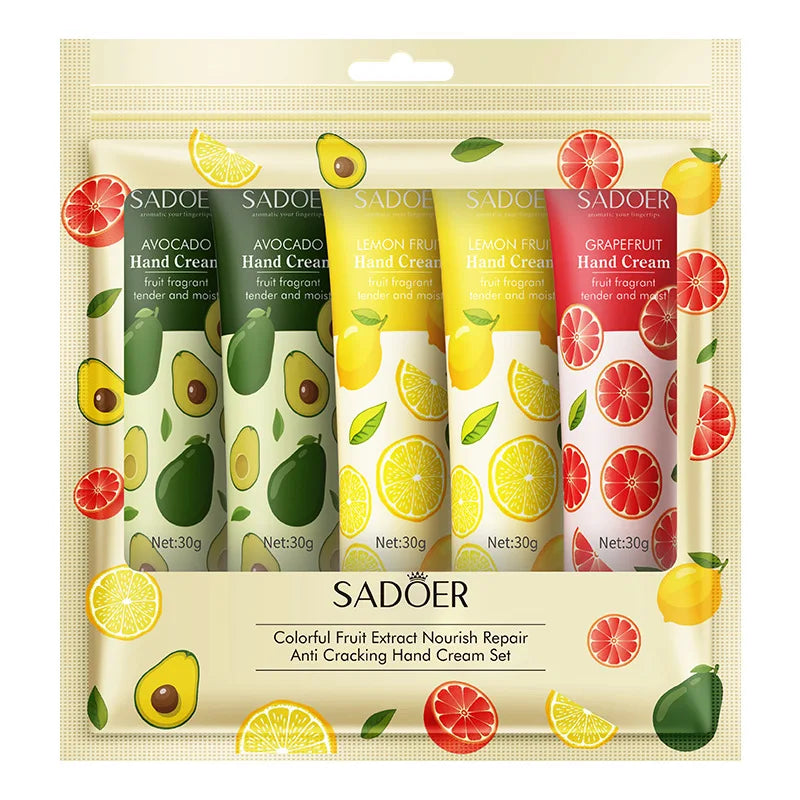 5pcs Plant Fruit Fragrance Hand Cream Sets Moisturizing Handcream Set Hand Care Nourishing Anti Chap Skin Care for Foot