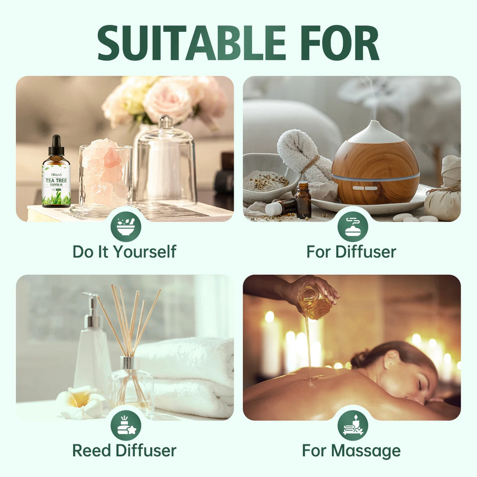 Tea tree essential oil, extracted from natural plants, is suitable for body massage and hair care, nourishing and moisturizing.