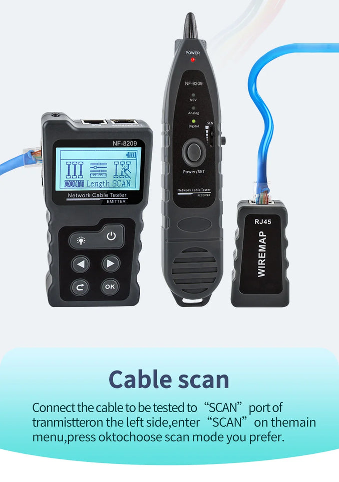 NOYAFA LCD Display Measure Length Tracker NF-8209 Cable POE Wire Checker Test Network Tool Scan Cable Wiremap Tester