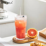 KEMORELA 20 oz Ribbed Glass Tumblers with Lids and Straws 2/4-Piece Glassware Set for Iced Coffee Smoothies Cocktails and Juices