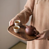 Retro Walnut Tea Tray Wooden Round Serving Platter Tray Leaf Storage Wooden Tea Tray Plate Tea