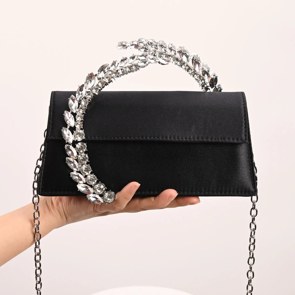 Luxury Diamond Evening Bag Clutch Satin Women Designer Handbags Crystal Silk Shoulder Crossbody Bags for Women Wedding Box Bag