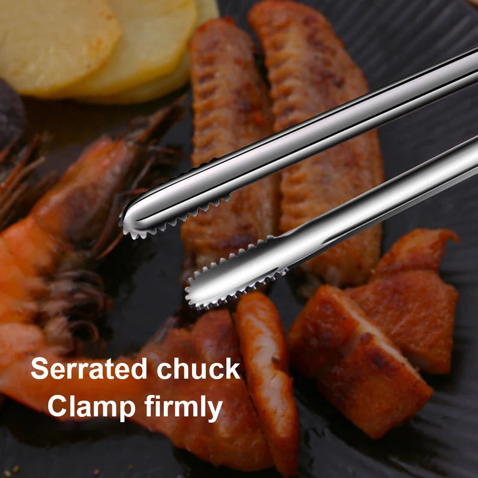 Grill Tongs Stainless Steel Food Tongs Metal Kitchen Tweezers Cooking Utensils for Salad Fish Steak Barbecue Buffet