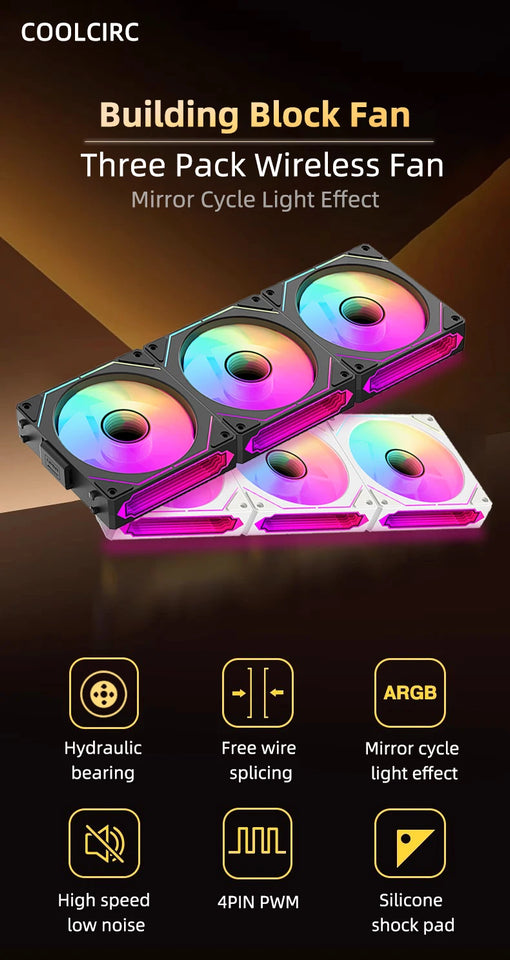 COOLCIRC PC Case Fan 120mm ARGB  Mirror Cycle Light Effect CPU Cooler Fan 4PIN PWM 58.36CFM Fan for Computer Water Cooler