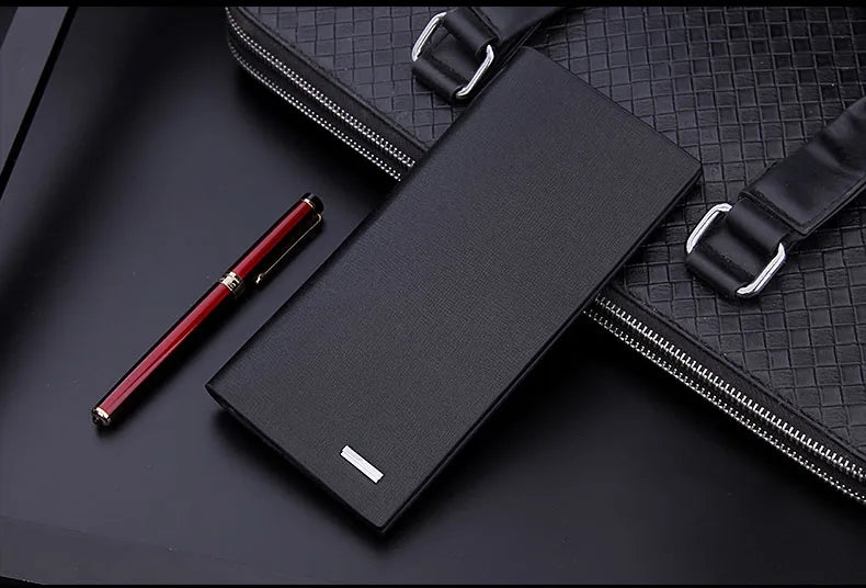 Men's PU Leather Long Clutch, Thin Business Card Holder, Men's Wallet, Brown, Black, Coffee, Pocket Coin Purse, Fashion 2024