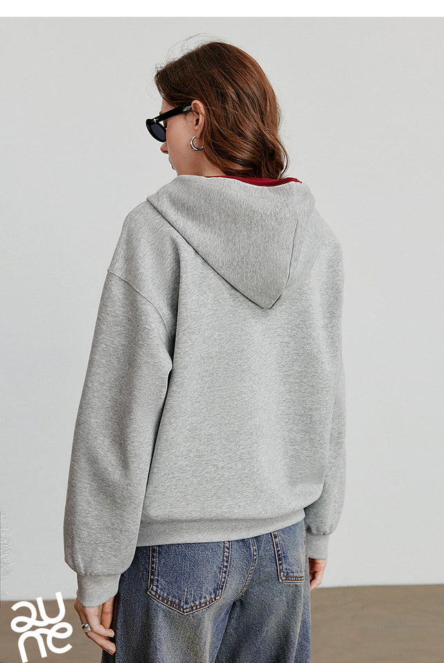 TOYOUTH Women Hoodies Sweatshirt 2025 Autumn New Contrasting Color Embroidery Splicing Hooded Pullover Tops