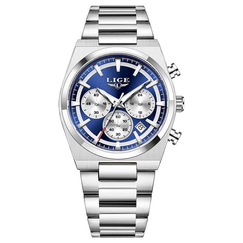 LIGE Top Luxury Man Quartz Watch Waterproof Luminous Date Chronograph Watches For Men Stainless Steel Fashion Men's Watch Reloj
