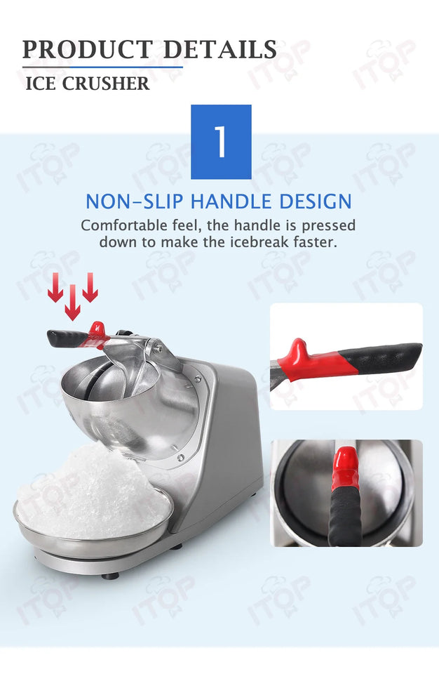 ITOP Ice Crusher Small Commercial Ice Shaver Stainless Steel Shaved Ice Machine Snow Cone Maker