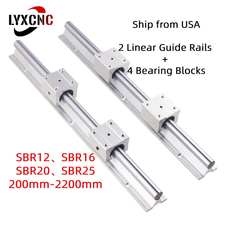 2PCS Linear Guide Rails SBR12 SBR16 SBR20 SBR25 200-2200mm+4PCS UU  Bearing Blocks  for DIY Mills CNC Part - Ship from USA