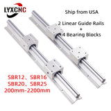 2PCS Linear Guide Rails SBR12 SBR16 SBR20 SBR25 200-2200mm+4PCS UU  Bearing Blocks  for DIY Mills CNC Part - Ship from USA