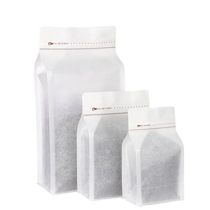 StoBag 50pcs White Cotton Paper Coffee Beans Packaging Bag with/No Valve Sealed for Powder Nuts Storage Stand Up Reusable Pouch