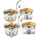 2/4 Pack Chafing Dish Buffet Stainless Steel Chafer Pan Round Catering Warmer w/Glass Lid for Party Banquet
