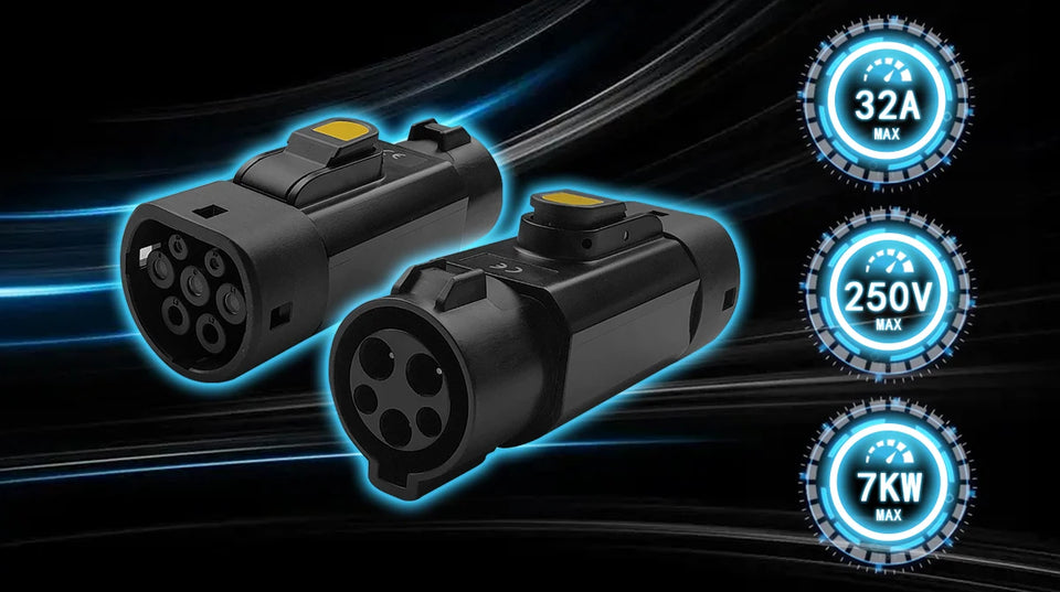 Type 1 to Type 2 EV Charger Adapter 32A EV Charger Connector SAE J1772 to Type 2 Adapter for Electric Vehicle Charging