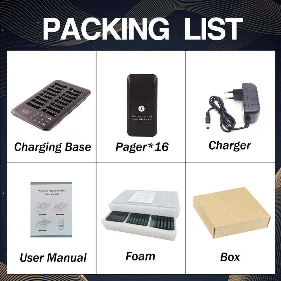 Factory Price Restaurant Pager System Wireless Queue Calling System 16 Buzzers Beepers for Coffee Dessert Shop Food Truck