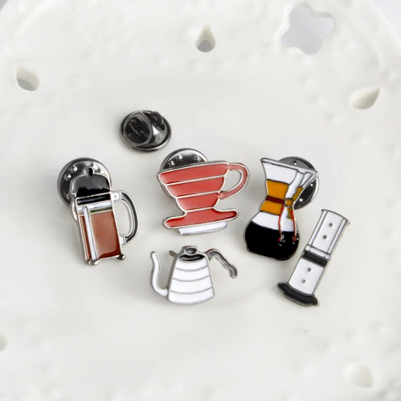 Coffee Collection Enamel Pin for Barista Vintage Rose Tea Latte Americano Brooches Coffee Machine Mini Coffee Bean Badge Jewelry