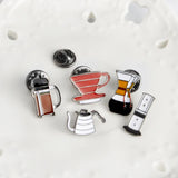 Coffee Collection Enamel Pin for Barista Vintage Rose Tea Latte Americano Brooches Coffee Machine Mini Coffee Bean Badge Jewelry