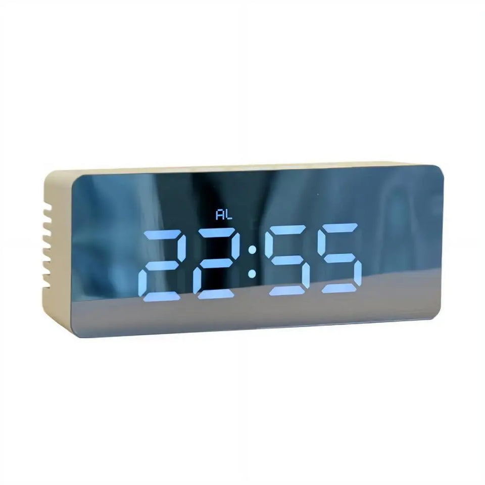 Electronic Mirror LED  Digital Alarm Clock, Temperature Date Display Mini Table Clock for Bedroom Home Office Teens Kids