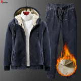 Winter Lambwool Lined 2 Pieces Sets Hooded Thicken Sweatshirt Tracksuit High Waist Harem Pant Suits Velvet Snow Wear Warm Outfit