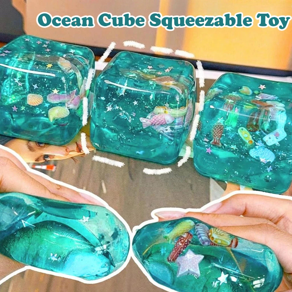 Blue Ocean Cube Stress Balls Squishy Squeeze Toy Maltose Cube Slow Rise Sensory Anti-stress Toy for Adults Anxiety Relief Gift