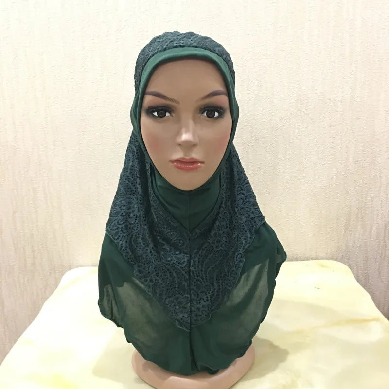 New Arrivals 70*60CM Women Crystal Hemp Turban Hats Lace Splicing Muslim Head Wrap Fashion Scarves Hijab For Lady
